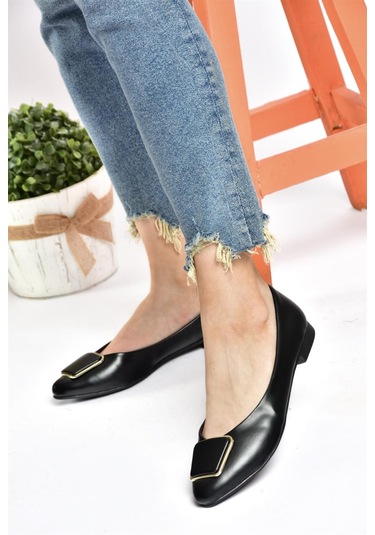 Fox Shoes P726776309 Siyah Toka Aksesuarlı Kadın Babet Siyah