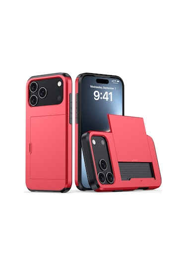 Snapbuy, İphone Uyumlu İçin Kredi Kartı Bölmesi Olan Cüzdan Kılıfı  İphone Uyumlu 16e Kırmızı