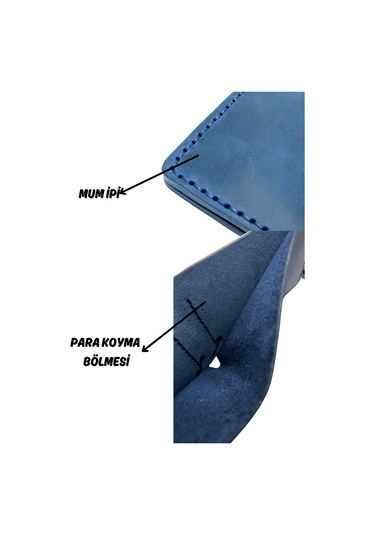 El Yapımı Hakiki Deri Premium Cüzdan Lacivert Geniş Model Lacivert