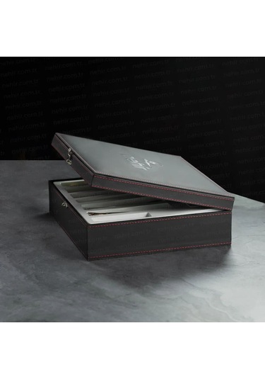 Nehir Fulya Altın Sade 12 Kişilik 84 Parça Deri Kutulu Çatal Kaşık Bıçak Takımı Altın