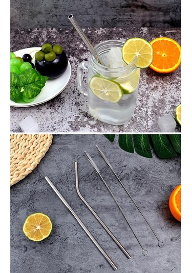 Homyl Yeniden Kullanılabilir Düz Kavisli Metal Paslanmaz Çelik Gümüş