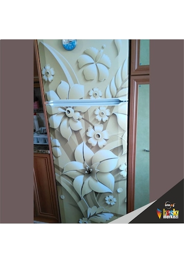 Buzdolabı Ve Bulaşık Makinesi Kapak Folyo Kaplama 3D Çiçek