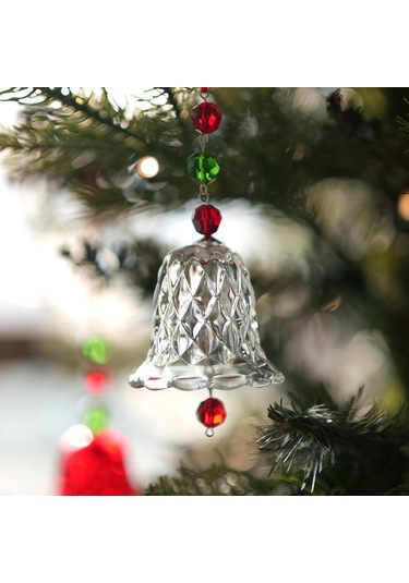 Geeksen Noel Zil Aksesuarı, Cam Kırmızı Yeşil Boncuklu, Ağaç Ve Pencere Süsü, Festivite Dekorasyonu, 1 Adet