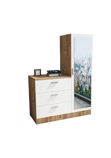 Robin Home Lyana Aynalı Şifonyer Gardırop Çam-Beyaz (483214904)