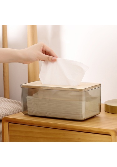 Xindoker Büyük Boy Pembe Ahşap Kapaklı Şeffaf Masaüstü Havlu Kutusu - Modern Stili Ev Ofis Banyo Dekoratif Depolama Pembe