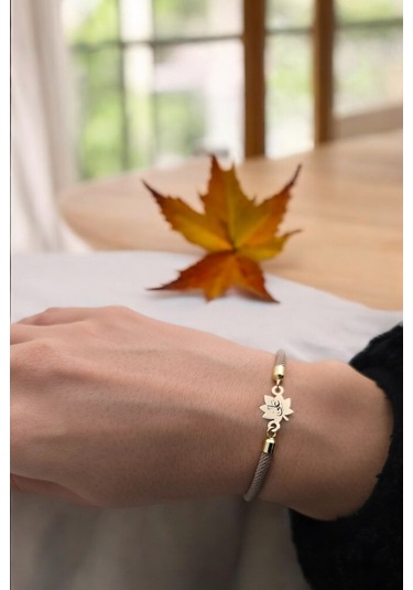 Hz Ali Temalı Yaprak Figürlü Örgülü 14 Ayar Altın Plakalı Hediye Bileklik-331sembol-kahverengi Altın