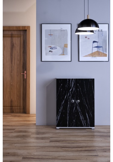 Prenses Çok Amaçlı Ayakkabı Erzak Antre Dolabı Beyaz - Siyah