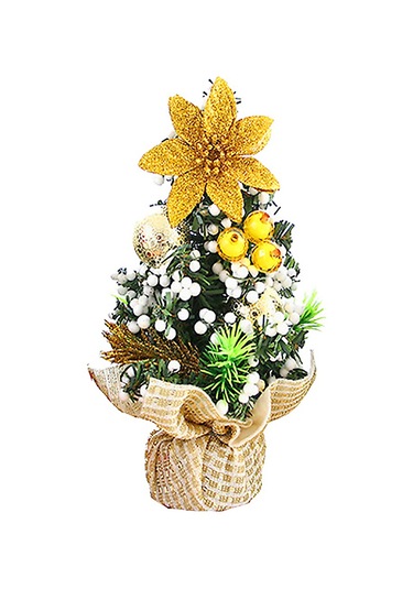 Kosona 20cm Minik Noel Ağacı - Masaüstü Dekorasyonu, Altın Ve Beyaz Tanecikli, Ev Dekoru, Noel Unsurları
