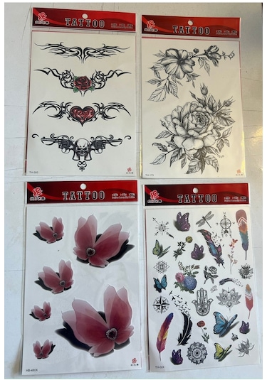 Büyük Boy Yapıştırma Dövme Geçici Dövme Seti 4 Adet Birden M5 Çok Renkli