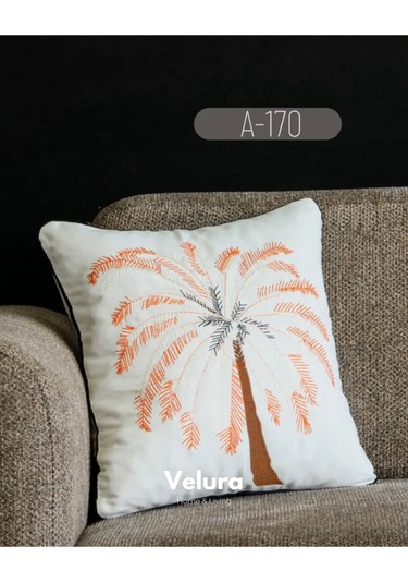 Dekoratif Kırlent & Pinterest Kırlent & Keten Kumaş - Nakış İşleme & A10 Turuncu - Yeşil