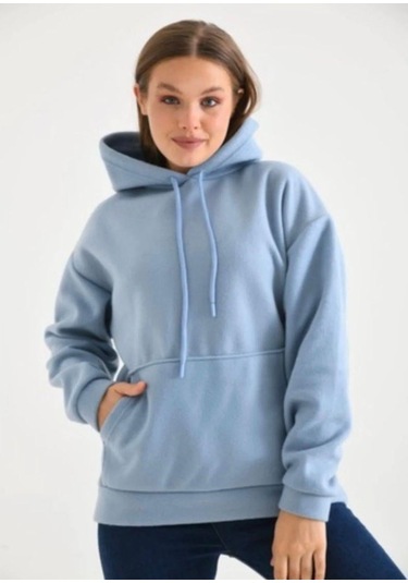 Lovie Moda Kadın Kapşonlu Sweatshirt Mavi