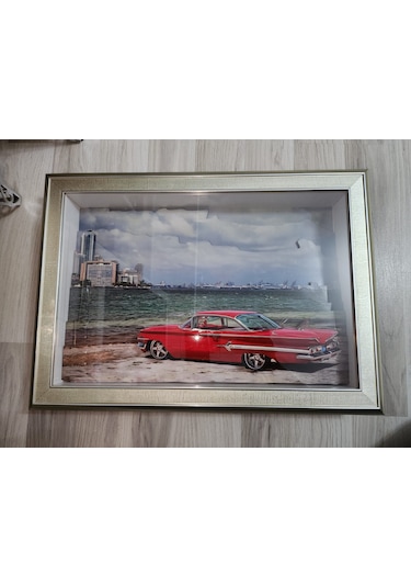 Kırmızı Araba Nostalji 35 X 50 Rölyef Tablo