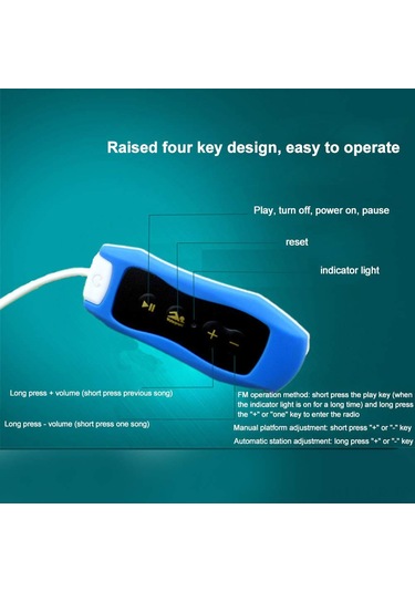 Singree Su Sporları İçin Ipx8 Su Geçirmez Şarjlı Mp3 Çalar - 8gb Hafızalı Fm Radyolu