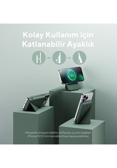 Voltme Yeşil Magpak 5000mah Magsafe Kablosuz Powerbank- 22.5w Yeşil