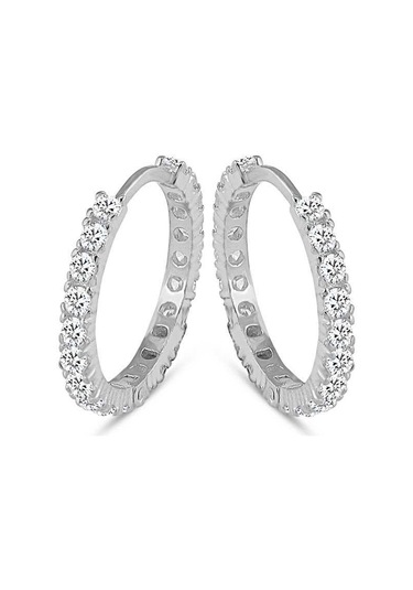 Halka Gümüş Küpe Zirkon Taşlı Rodyum Orta