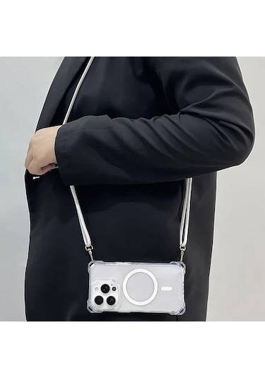 Chenkestoreone Transparan Manyetik Kablossuz Şarj Askılı Kolye İphone 17promax 17pro 17air 17 16 15 14 13 12 11 Kayıp Önleyici Kılıf