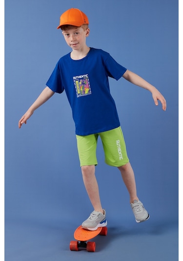 Lela Pamuklu Regular Fit Bisiklet Yaka Şortlu Alt-Üst Erkek Çocuk Takım 6212011 Saks