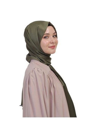 Çift Taraflı Düz Jakar Şal Parlak & Mat Dokulu, Özel Gün Şalı, Düz Renk Haki