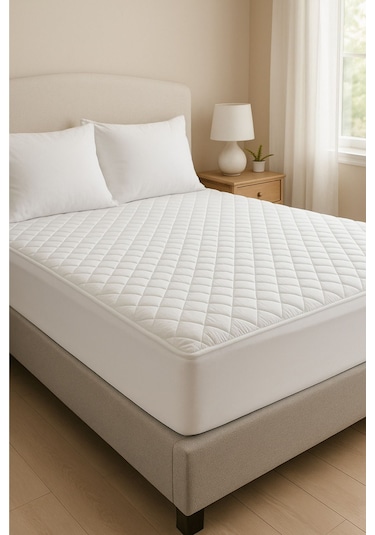 Yatak Alezi Pamuklu Kapitone Fitted Full Kenar Yatak Koruyucu Beyaz