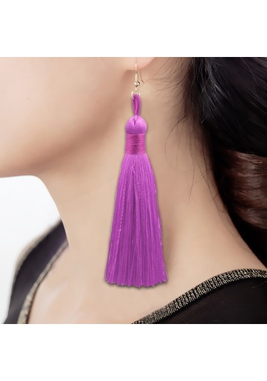 3 Çift Kadın Boho Moda Uzun Püskül Küpe Mor