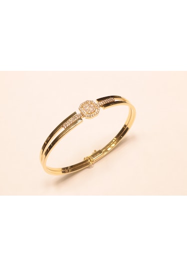 Altın Baget Taşlı Kaburga Kelepçe Bilezik 3274 Sarı Sarı Altın