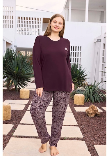 Aydoğan Kadın İnci Büyük Beden Vişneçürüğü Pijama Takımı 0497 Bordo