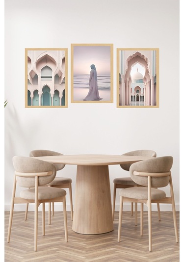 Modern İslami Mimari Ve Huzur Temalı 3 Lü Tablo Seti Çerçeve Görünümlü Crvs1210 30 X 40