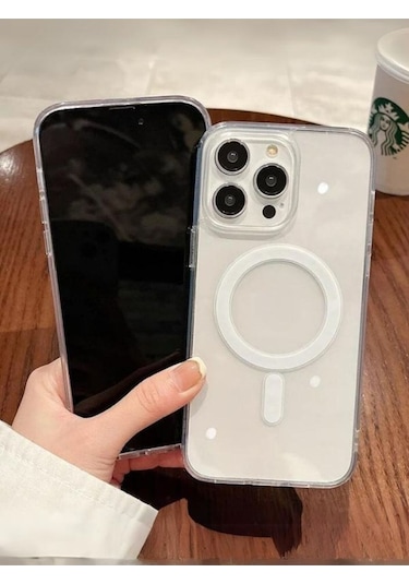 Iphone Uyumlu 15 Pro Max Kılıf Magsafe Wireless Kablosuz Şarj Destekli Sert Silikon Şeffaf Kapak