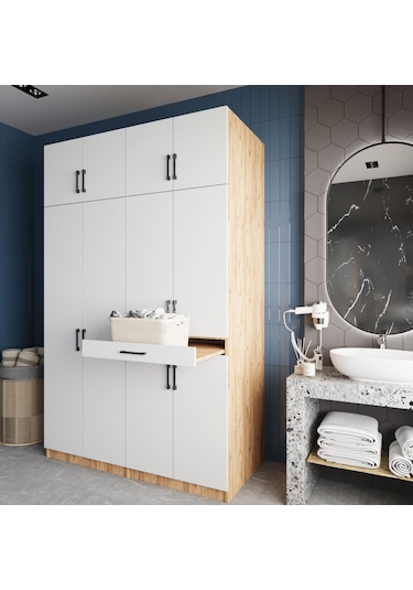 Megan Çamaşır Ve Kurutma Makinesi Dolabı Banyo Dolabı Çam Beyaz Çam - Beyaz