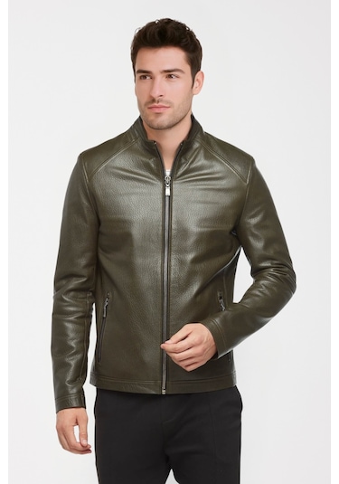 Derije Puyol Hakiki Jumbo Deri Erkek Haki Mont