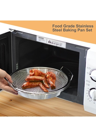 Ximistore9 20cm Paslanmaz Çelik Alev Fritöz Filtre Seti - Yağ Çıkarıcı Kafes Ve Fırın Tablası 2 Parça Gümüş