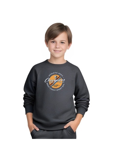 Erkek Çocuk Bisiklet Yaka Champions Baskılı Eşofman Takımı Füme