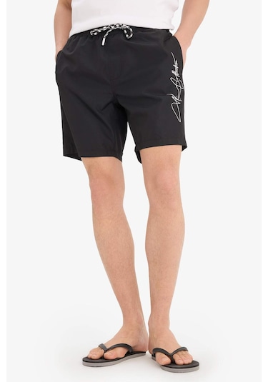 Defacto Regular Fit File Astarlı Kısa Boy Deniz Şortu B7255ax25hsbk27 Siyah