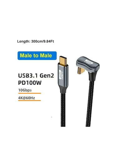 Snapbuy U Şekli Usb C - C Hızlı Şarj Kablosu 100w 5a Usb 3.2 4k 60hz 10gbpsgrey90 Cm