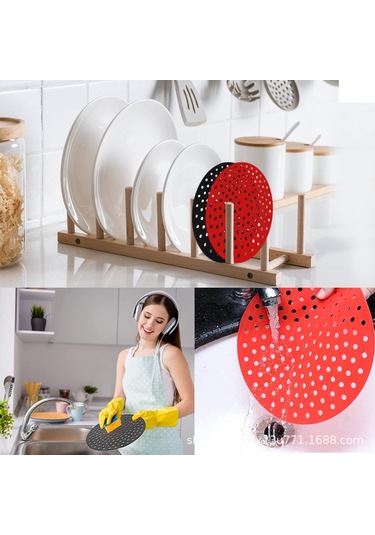 Monyee Sıcak Hava Fritözü İçin Tekrarlı Kullanımlı Silikon Altyapı - Kare 8.5 İnç Siyah Dayanıklı Pişirme Matı