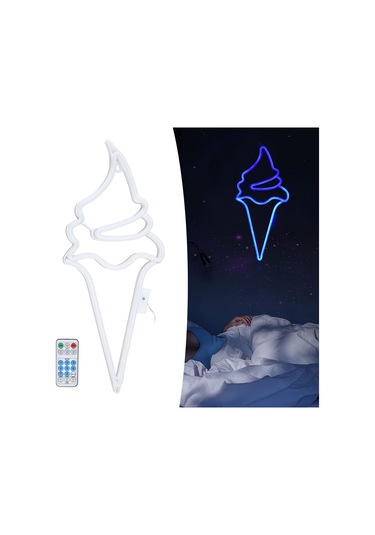 Geeroyoo Mavi Led Dondurma Neon Işığı - 18 Tuşlu Kumanda 8 Modlu Zamanlayıcı Duvar Lambası - Usb/pil Beslemeli - Ev, Restoran, Parti Dekorasyon Aydınlatması Açık Mavi Işık