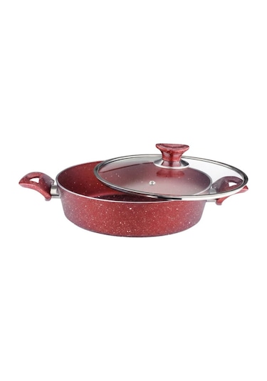 26 Cm Granit Karnıyarık & Pilav Tenceresi Cam Kapak - Kırmızı Kırmızı
