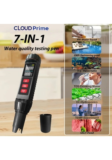 Xuweiwei Black Cloud Prime 7'li 1 Arada Su Kalitesi Test Kalemi Tds Ec Ph Orp Sıcaklık Akvaryum Havuz İçme Suyu