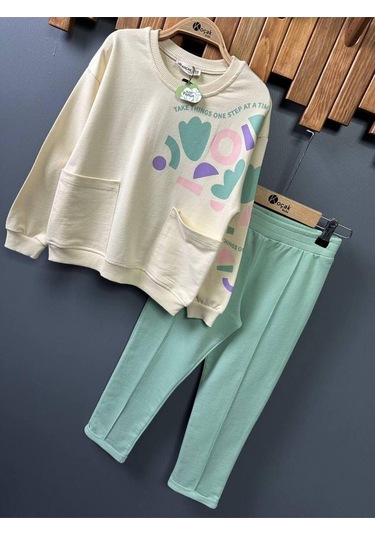 Kız Çocuk Kalp Baskılı 2'li Takım. Pamuklu Mükemmel Kalite Yeşil