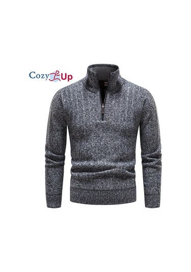 Cosy Up Yeni Kazak Erkek Uzun Kollu Dik Yaka Polar Sıcak Kazak Koyu Gri