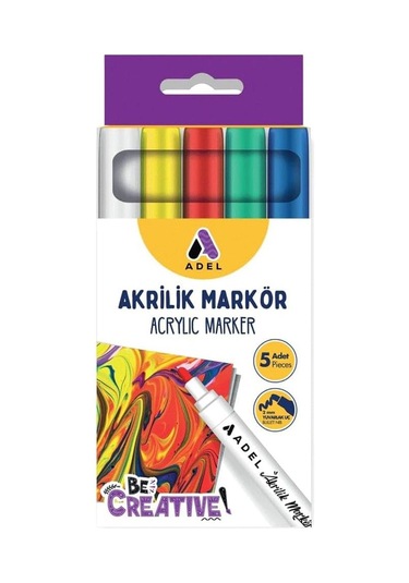 Akrilik Markör Seti 5 Renk 1 Paket 2 Mm Yuvarlak Uçlu Akrilik Marker Keçe Uçlu Seramik Ahşap Kumaş Tuval Taş Her Yüzeye