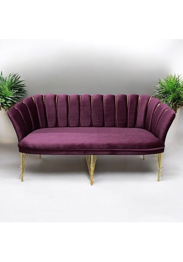 Bordo Kumaş Gümüş Metal Ayak - Balkon Ofis Bekleme Çay Seti Koltuk Takımı Bordo