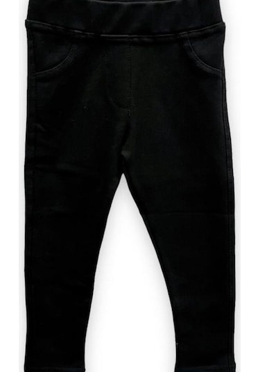 Kız Çocuk Beli Lastikli Pamuklu Tayt Pantolon-11455 SiYAH