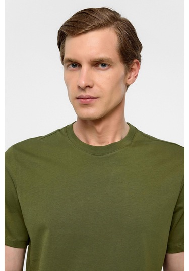 SÜVARİ Koyu Yeşil Regular Düz Bisiklet Yaka Tişört