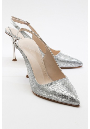 Luvishoes Orfo Gümüş Desenli Kadın Yüksek Topuklu Ayakkabı Gümüş