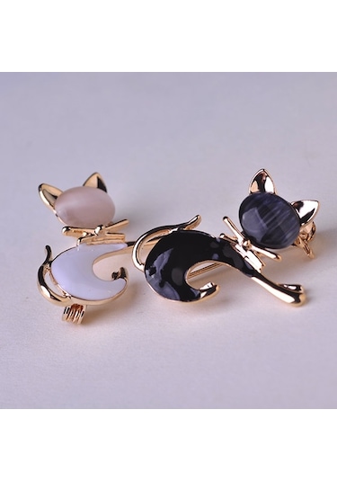 Sones Sevimli Kedi Broşu Kedi Gözü Taş Broşu Siyah