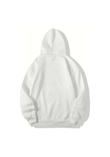 Brz Collection Beyaz Unisex Oversize Taş Baskılı Juicy Hoodie Beyaz Beyaz