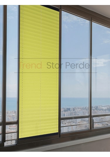 Yeşil Plise Katlanır Cam Balkon Perdesi - Ofis Perdesi - Salon Perdesi - 013 Yeşil