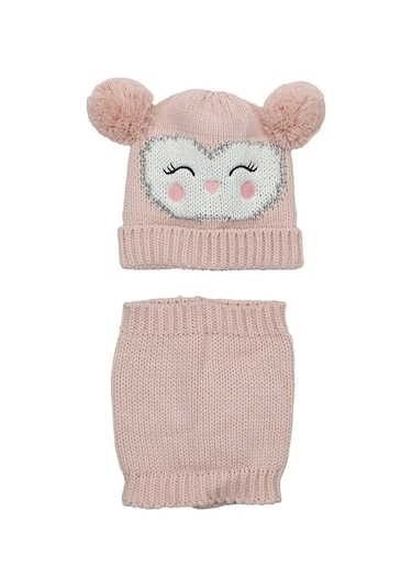 Kinetix Owl Set-g-2pr Pudra Kız Çocuk Atkı Bere Owl Set-g-2pr