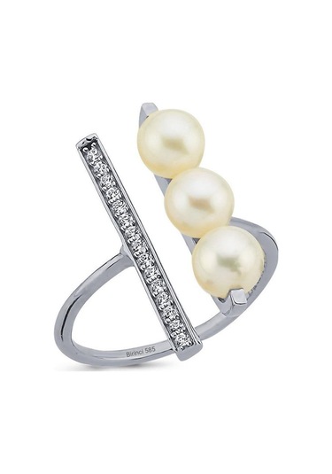 5 Mm Doğal Üç Sıralı İncili Yüzük Beyaz